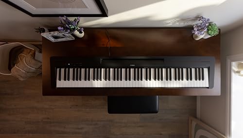 Yamaha  88 Key Digital Piano with Weighted  Sound Boost  Compact Design  Keyboard  Music Rest  and Foot Switch for Home Practice or Travel   P143B 
