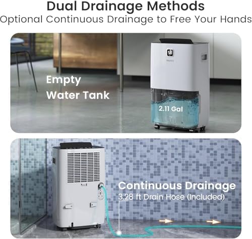 Yaufey 150 Pints Dehumidifier for Home  Basement and Large Room up to 7000 Sq  Ft   with Drain Hose  Timer  Intelligent Humidity Control and Large Water Tank