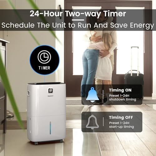 Yaufey 150 Pints Dehumidifier for Home  Basement and Large Room up to 7000 Sq  Ft   with Drain Hose  Timer  Intelligent Humidity Control and Large Water Tank