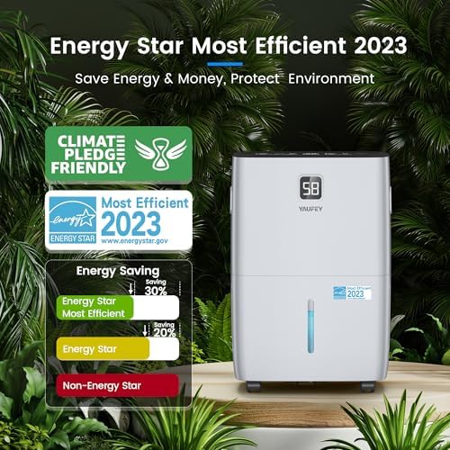 Yaufey 5000 Sq  Ft  Energy Star Certified Dehumidifier  Max 80 Pints Dehumidifier for Basement with Drain Hose  Smart Compressor with Intelligent Humidity Control  Dehumidifiers for Home Bedroom