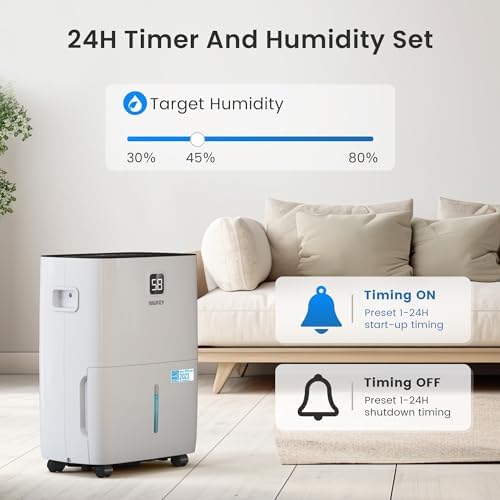 Yaufey 5000 Sq  Ft  Energy Star Certified Dehumidifier  Max 80 Pints Dehumidifier for Basement with Drain Hose  Smart Compressor with Intelligent Humidity Control  Dehumidifiers for Home Bedroom