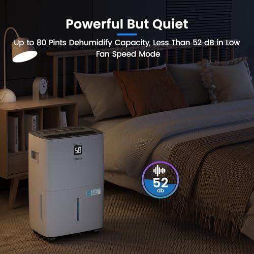 Yaufey 5000 Sq  Ft  Energy Star Certified Dehumidifier  Max 80 Pints Dehumidifier for Basement with Drain Hose  Smart Compressor with Intelligent Humidity Control  Dehumidifiers for Home Bedroom