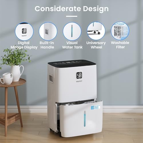 Yaufey 5000 Sq  Ft  Energy Star Certified Dehumidifier  Max 80 Pints Dehumidifier for Basement with Drain Hose  Smart Compressor with Intelligent Humidity Control  Dehumidifiers for Home Bedroom