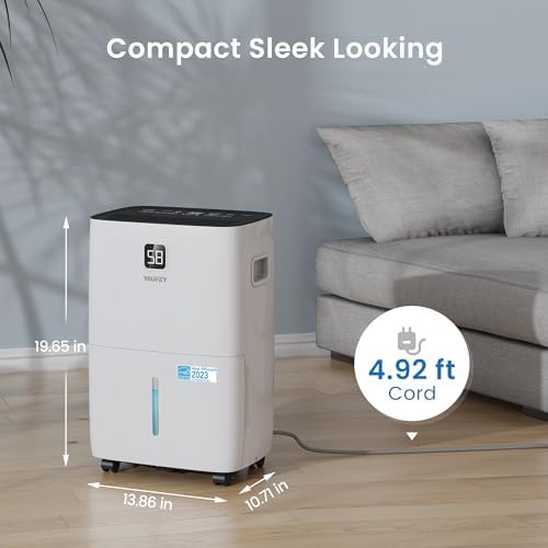 Yaufey 5000 Sq  Ft  Energy Star Certified Dehumidifier  Max 80 Pints Dehumidifier for Basement with Drain Hose  Smart Compressor with Intelligent Humidity Control  Dehumidifiers for Home Bedroom
