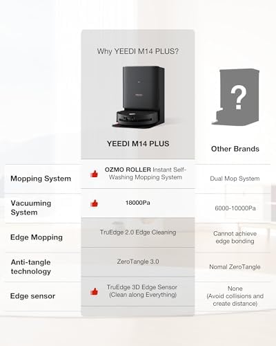 Yeedi M14 Plus Robot Vacuum and Mop  18 000Pa Suction  OZMO Roller Instant Self Washing Mopping  167  Smart Dynamic Hot Wash & Auto Dry  ZeroTangle 3 0 Anti Hair Brush  All in One Omni Station  Black