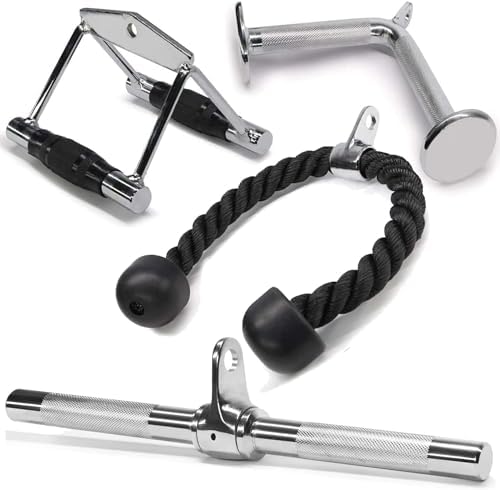 Yes4All Cable Machine Attachment  Row Handles  Tricep Rope  Straight Bar  V Bar  LAT Pulldown Accessories Load 880 LB for Home Gym