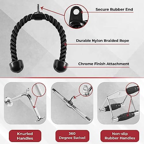Yes4All Cable Machine Attachment  Row Handles  Tricep Rope  Straight Bar  V Bar  LAT Pulldown Accessories Load 880 LB for Home Gym