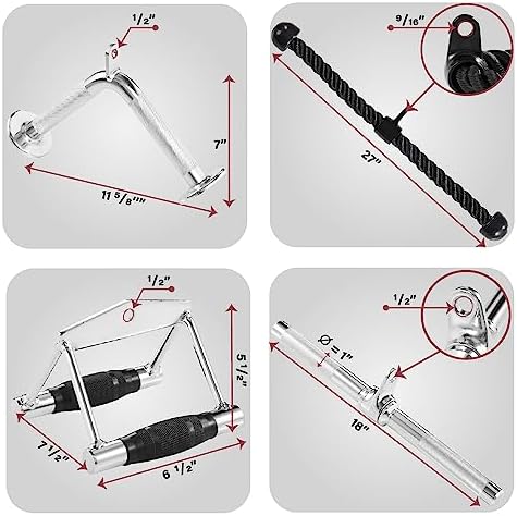 Yes4All Cable Machine Attachment  Row Handles  Tricep Rope  Straight Bar  V Bar  LAT Pulldown Accessories Load 880 LB for Home Gym