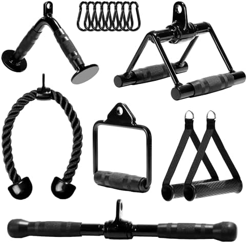 Yes4All Cable Machine Attachment  Row Handles  Tricep Rope  Straight Bar  V Bar  LAT Pulldown Accessories Load 880 LB for Home Gym