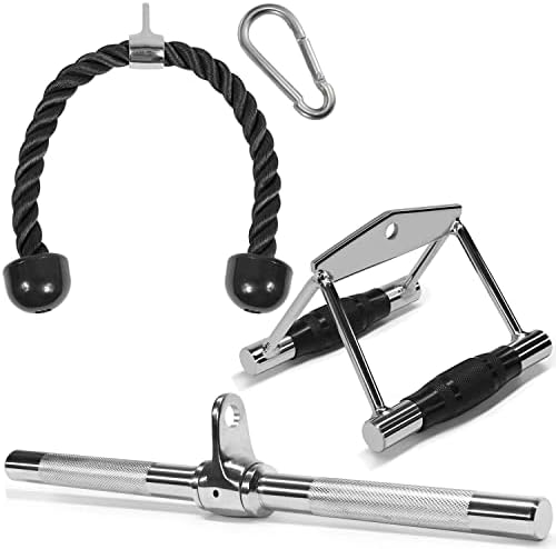 Yes4All Cable Machine Attachment  Row Handles  Tricep Rope  Straight Bar  V Bar  LAT Pulldown Accessories Load 880 LB for Home Gym