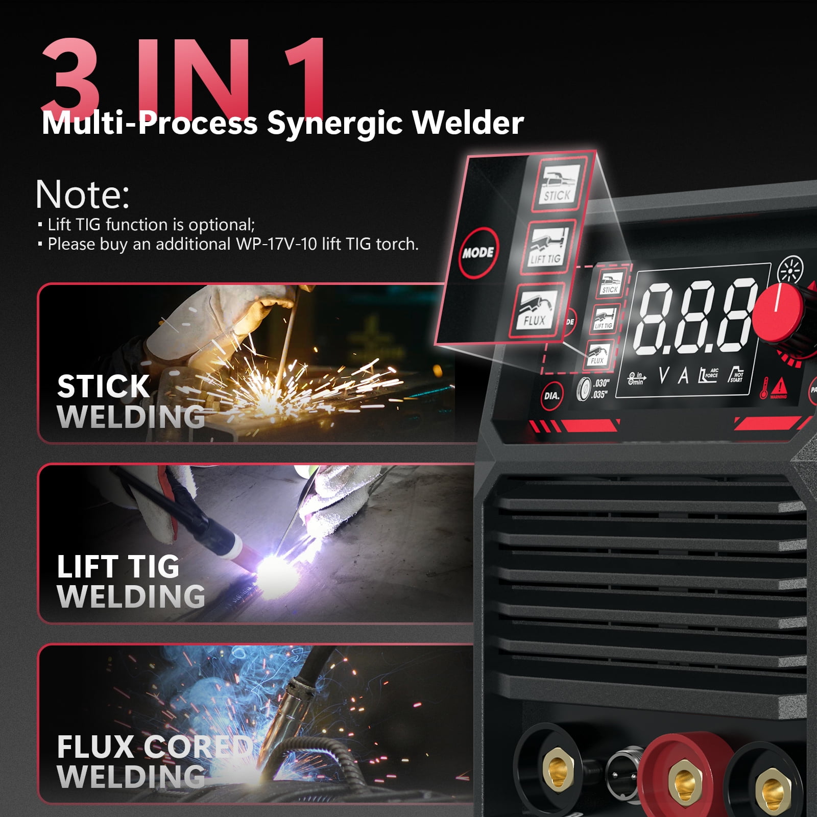 YesWelder 135Amp MIG/Stick 2 in 1 Inverter Welder with Flux Core Gasless  Black