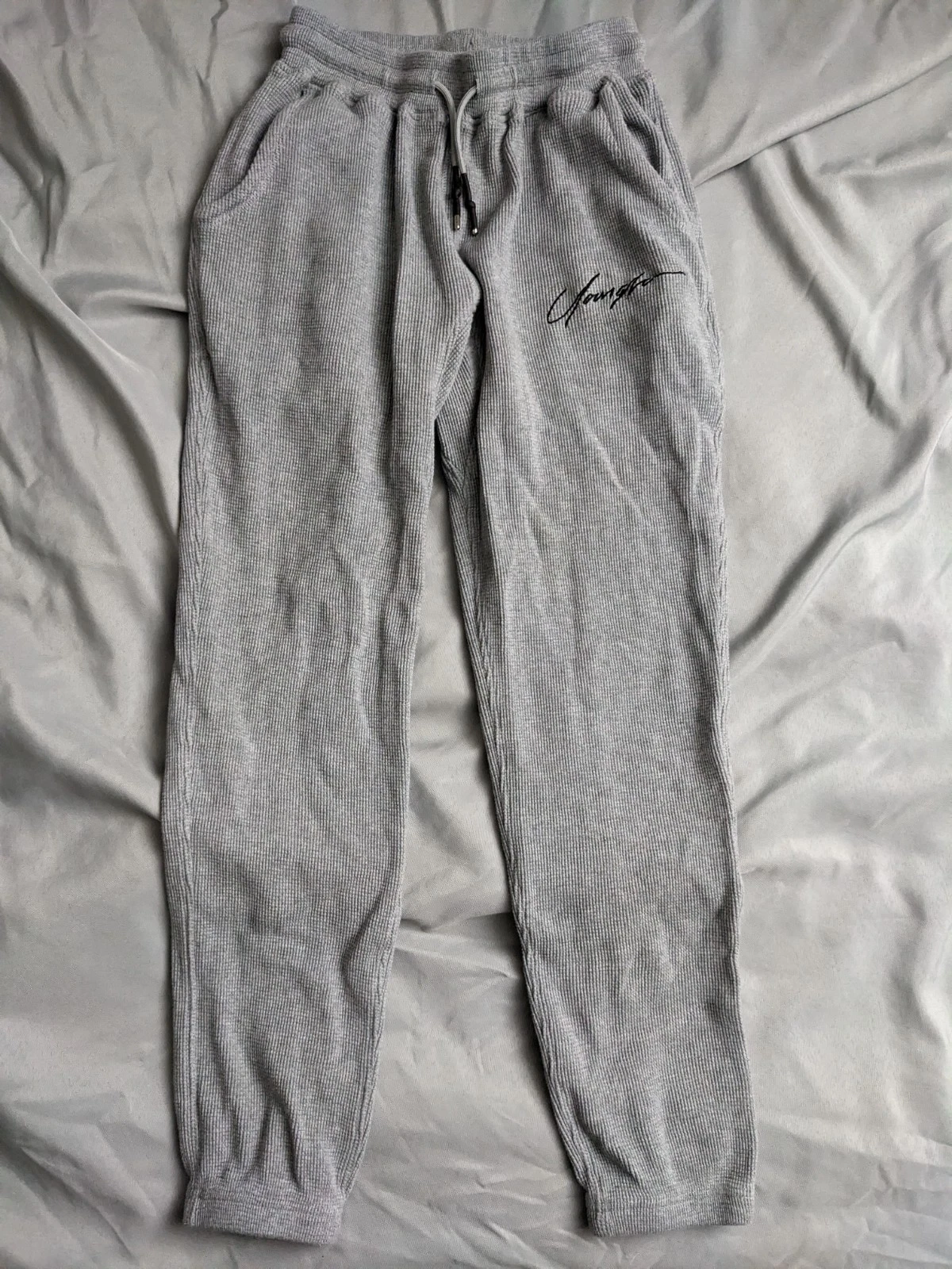 YoungLA Sweatpants Mens Size S Gray Waffle Knit Cotton Jogger Drawstring