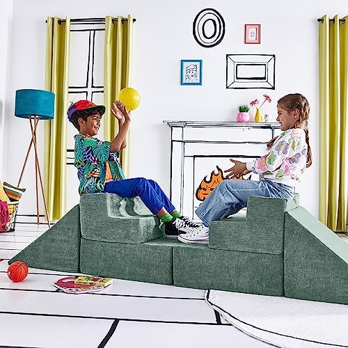 Yourigami Kids and Toddler Play Gym  Playroom Couch Set  Durable Modular Design  Green Meadows