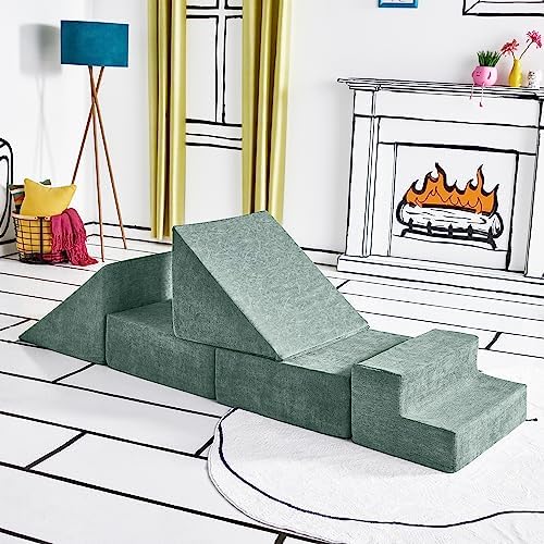 Yourigami Kids and Toddler Play Gym  Playroom Couch Set  Durable Modular Design  Green Meadows