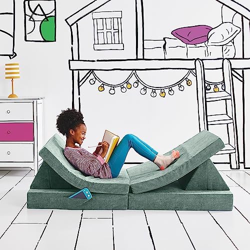 Yourigami Kids and Toddler Play Gym  Playroom Couch Set  Durable Modular Design  Green Meadows