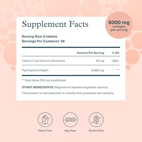 Youtheory Advanced Collagen   6 000 mg Hydrolyzed Collagen Peptides   Includes Antioxidants & Contains Vitamin C   Hair Growth  Nails  Joint Health & Bone Support    290 Tablets  48 Day Supply