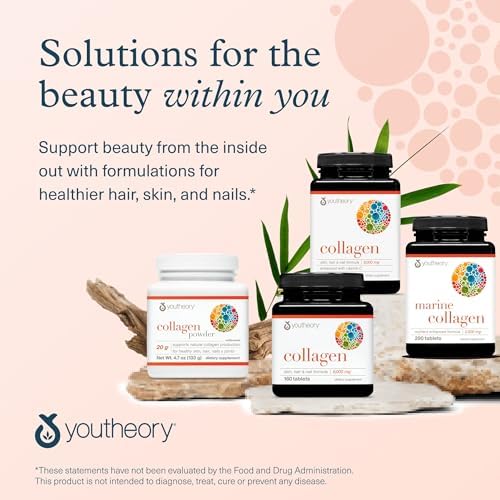 Youtheory Advanced Collagen   6 000 mg Hydrolyzed Collagen Peptides   Includes Antioxidants & Contains Vitamin C   Hair Growth  Nails  Joint Health & Bone Support    290 Tablets  48 Day Supply