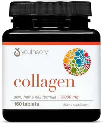 Youtheory Advanced Collagen   6 000 mg Hydrolyzed Collagen Peptides   Includes Antioxidants & Contains Vitamin C   Hair Growth  Nails  Joint Health & Bone Support    290 Tablets  48 Day Supply