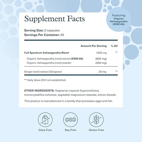 Youtheory Ashwagandha   1 000 mg   Stress & Cortisol Support Supplement   Adaptogenic Herbal Blend with KSM 66 Ashwagandha & Ginger   90 Vegetarian Capsules