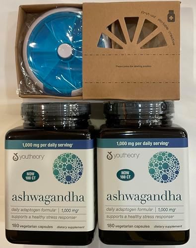 Youtheory Ashwagandha 1000mg with KSM 66   Helps Support a Healthy Stress Response 180 Capsules  Pack of 1