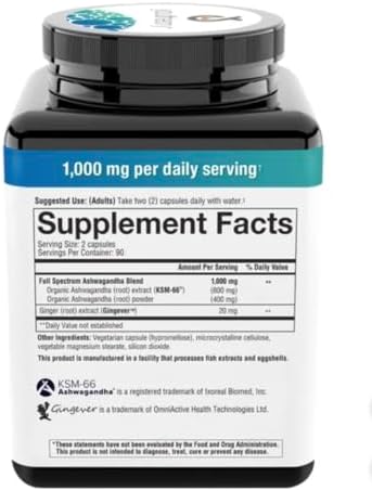 Youtheory Ashwagandha 1000mg con KSM-66 - Ayuda a apoyar una respuesta saludable al estrés, 180 cápsulas (paquete de 1)