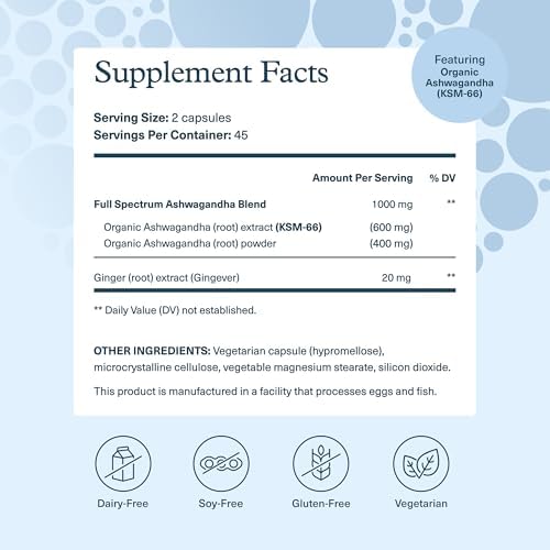 Youtheory Ashwagandha   with Organic KSM 66 Ashwagandha   Herbal Blend to Support Stress Relief & Energy Levels    Helps Support Mood    1 000 mg   90 Vegetarian Capsules  45 Day Supply 