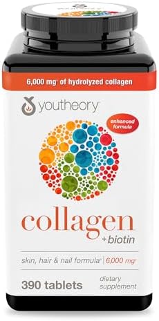 Colágeno + biotina - Suplemento avanzado de colágeno - con péptidos hidrolizados, vitamina C y vitamina B - Apoya el crecimiento del cabello, la salud de las uñas y la piel - 390 tabletas