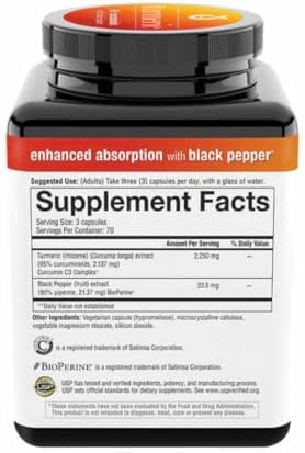 Youtheory Turmeric Curcumin Supplement with Black Pepper BioPerine  Powerful Antioxidant Properties for Joint & Healthy Inflammation Support 2250 MG 210 Capsules