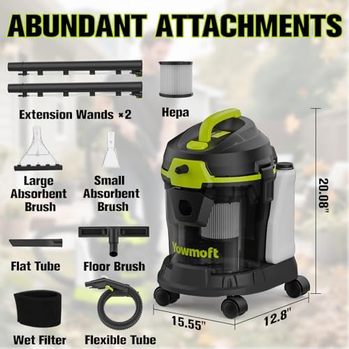 Yowmoft Extractor Vacuum Car Detailing  4 Gallon Car shampooer Interior Cleaner  5 5 Peak HP Wet Dry Upholstery Shampoo Vacuum Cleaner  3 in 1 Carpet Extractor for Home/Shop