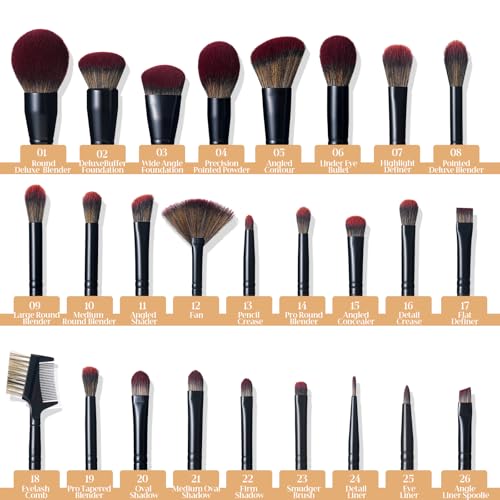 ZAMEL 26Pcs Black labeled Makeup Brushes Set Professional Full Face ULTRA SOFT Hair Makeup Brush Set Contains large powder Foundation Ultimate Blending Make up Brush set Blush Concealers Eyeshadow
