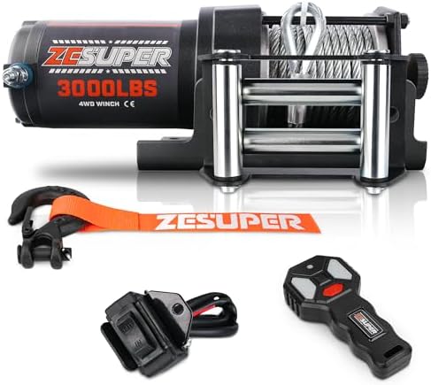 Cabrestante eléctrico IP67 impermeable de 6000 libras para remolques UTV ATV, cabrestante de 12 voltios con cuerda sintética, Hawse Fairlead, control remoto inalámbrico de mano y control con cable