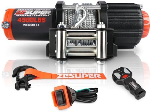 Cabrestante eléctrico IP67 impermeable de 6000 libras para remolques UTV ATV, cabrestante de 12 voltios con cuerda sintética, Hawse Fairlead, control remoto inalámbrico de mano y control con cable