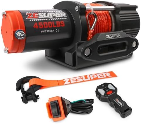 Cabrestante eléctrico IP67 impermeable de 6000 libras para remolques UTV ATV, cabrestante de 12 voltios con cuerda sintética, Hawse Fairlead, control remoto inalámbrico de mano y control con cable