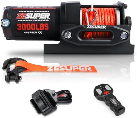Cabrestante eléctrico IP67 impermeable de 6000 libras para remolques UTV ATV, cabrestante de 12 voltios con cuerda sintética, Hawse Fairlead, control remoto inalámbrico de mano y control con cable