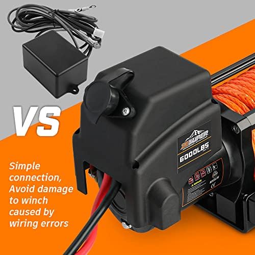 Cabrestante eléctrico IP67 impermeable de 6000 libras para remolques UTV ATV, cabrestante de 12 voltios con cuerda sintética, Hawse Fairlead, control remoto inalámbrico de mano y control con cable