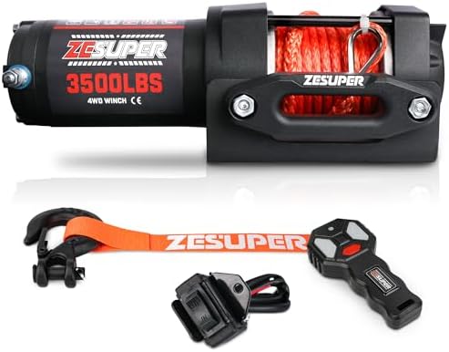Cabrestante eléctrico IP67 impermeable de 6000 libras para remolques UTV ATV, cabrestante de 12 voltios con cuerda sintética, Hawse Fairlead, control remoto inalámbrico de mano y control con cable