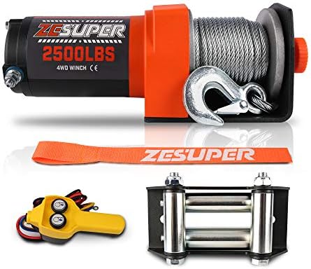 Cabrestante eléctrico IP67 impermeable de 6000 libras para remolques UTV ATV, cabrestante de 12 voltios con cuerda sintética, Hawse Fairlead, control remoto inalámbrico de mano y control con cable