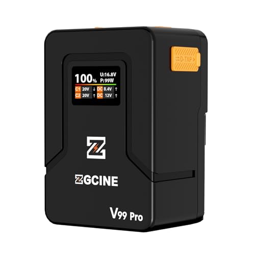ZGCINE V Mount Battery V99 Pro  99Wh with Max 100W Output/Input  1 5H Full Charge Requires PD100W Charger   with USB C  D TAP  Dual DC Ports  OLED Screen  for Camera  Camcorder  Monitor  Video Light