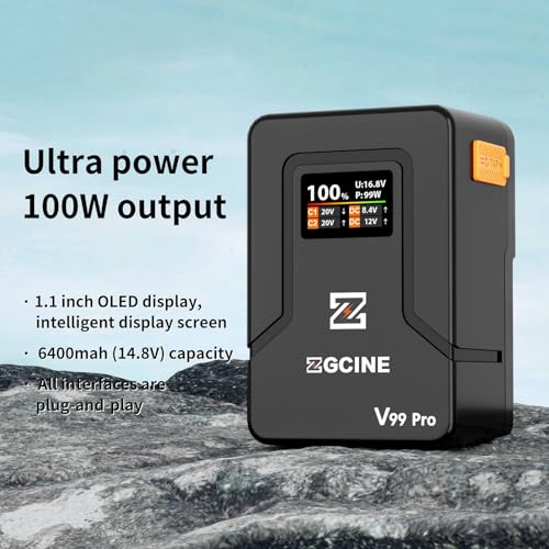 ZGCINE V Mount Battery V99 Pro  99Wh with Max 100W Output/Input  1 5H Full Charge Requires PD100W Charger   with USB C  D TAP  Dual DC Ports  OLED Screen  for Camera  Camcorder  Monitor  Video Light