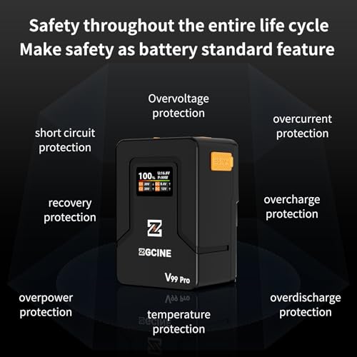 ZGCINE V Mount Battery V99 Pro  99Wh with Max 100W Output/Input  1 5H Full Charge Requires PD100W Charger   with USB C  D TAP  Dual DC Ports  OLED Screen  for Camera  Camcorder  Monitor  Video Light