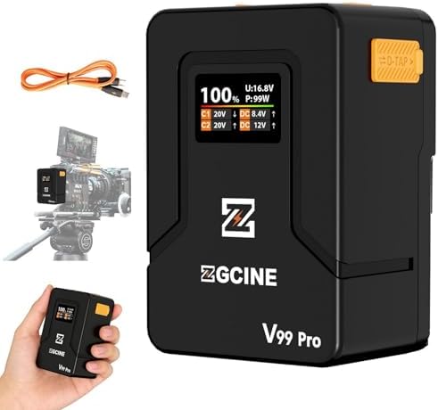 ZGCINE V Mount Battery V99 Pro PD100W Fast Charging 6400mAh 94 72Wh 14 8V Mini V Mount Battery with D Tap/Dual USB C/BP/Dual DC Ports/OLED Screen for Camera  Camcorder Phone Monitor Video Light