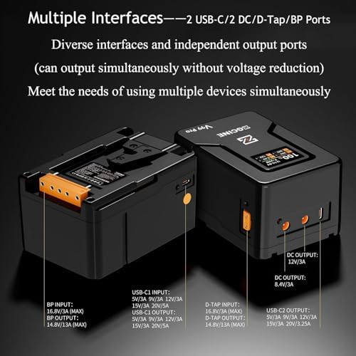 ZGCINE V Mount Battery V99 Pro PD100W Fast Charging 6400mAh 94 72Wh 14 8V Mini V Mount Battery with D Tap/Dual USB C/BP/Dual DC Ports/OLED Screen for Camera  Camcorder Phone Monitor Video Light
