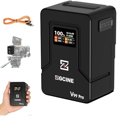 ZGCINE V Mount Battery V99 Pro PD100W Fast Charging 6400mAh 94 72Wh 14 8V Mini V Mount Battery with D Tap/Dual USB C/BP/Dual DC Ports/OLED Screen for Camera  Camcorder Phone Monitor Video Light