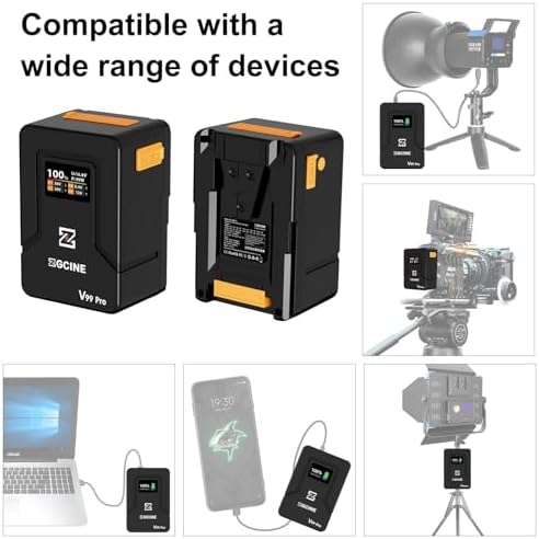 ZGCINE V Mount Battery V99 Pro PD100W Fast Charging 6400mAh 94 72Wh 14 8V Mini V Mount Battery with D Tap/Dual USB C/BP/Dual DC Ports/OLED Screen for Camera  Camcorder Phone Monitor Video Light
