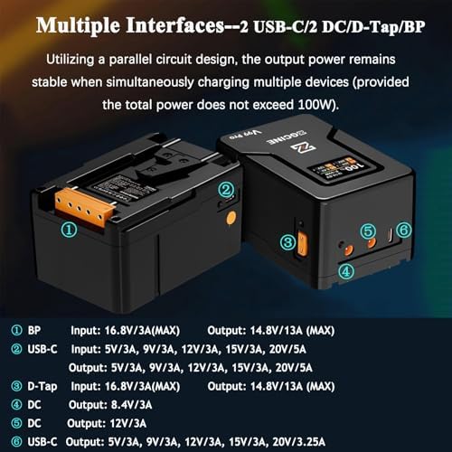 ZGCINE V Mount Battery V99 Pro  14 8V 6400mAh 94 72Wh Mini V Mount Battery with PD100W Fast Charging  D Tap/Dual USB C/BP/Dual DC Ports/OLED Screen for Camera  Camcorder  Phone  Monitor  Video Light