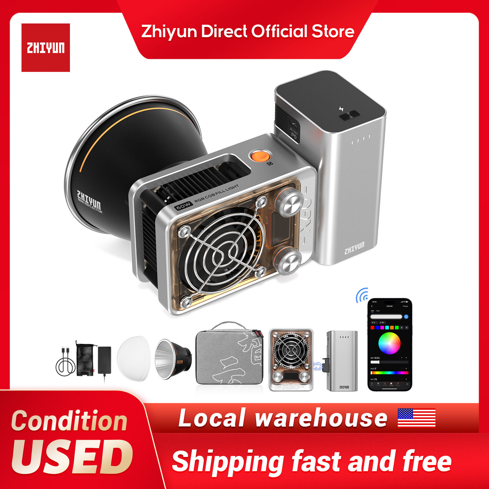 ZHIYUN Molus X60 RGB COB LED Video Light  COB LED Continuous Output Lighting