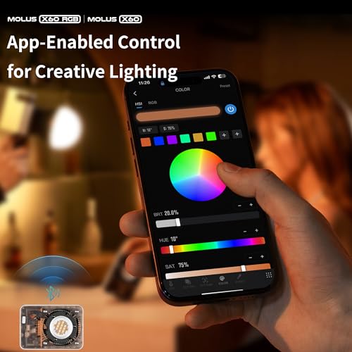 ZHIYUN Molus X60 RGB Combo 60W COB Video Light  319g Portable LED Light  2700K 6500K CRI 95 TLCI 98 w/Detachable Grip Battery Support APP Control and PD Charge