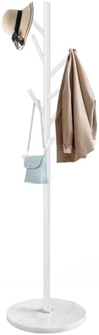 ZIVIEV Modern Coat Rack Stand  Metal Freestanding Coat Rack with Natural Marble Base  White Coat Racks with 8 Hooks and Coat Hanger Tree Jacket Stand for Office  Entryway  Hallway