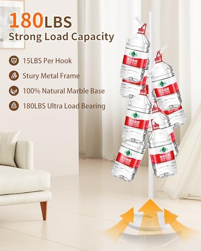 ZIVIEV Modern Coat Rack Stand  Metal Freestanding Coat Rack with Natural Marble Base  White Coat Racks with 8 Hooks and Coat Hanger Tree Jacket Stand for Office  Entryway  Hallway