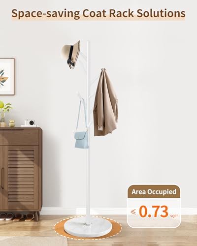 ZIVIEV Modern Coat Rack Stand  Metal Freestanding Coat Rack with Natural Marble Base  White Coat Racks with 8 Hooks and Coat Hanger Tree Jacket Stand for Office  Entryway  Hallway